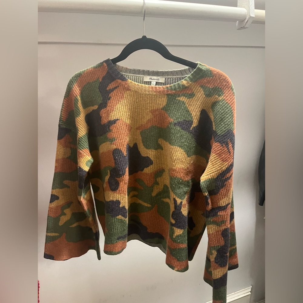Madewell flare sleeve camo sweater